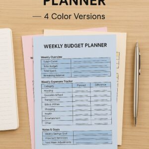 Weekly Budget Planner – Printable Budget Template – 4 Color Versions – Expense Tracker – Minimalist Finance Planner PDF