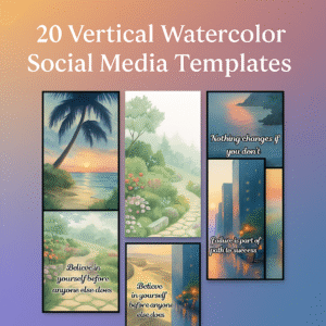 20 Vertical Watercolor Social Media Templates – Printable & Editable Canva Templates