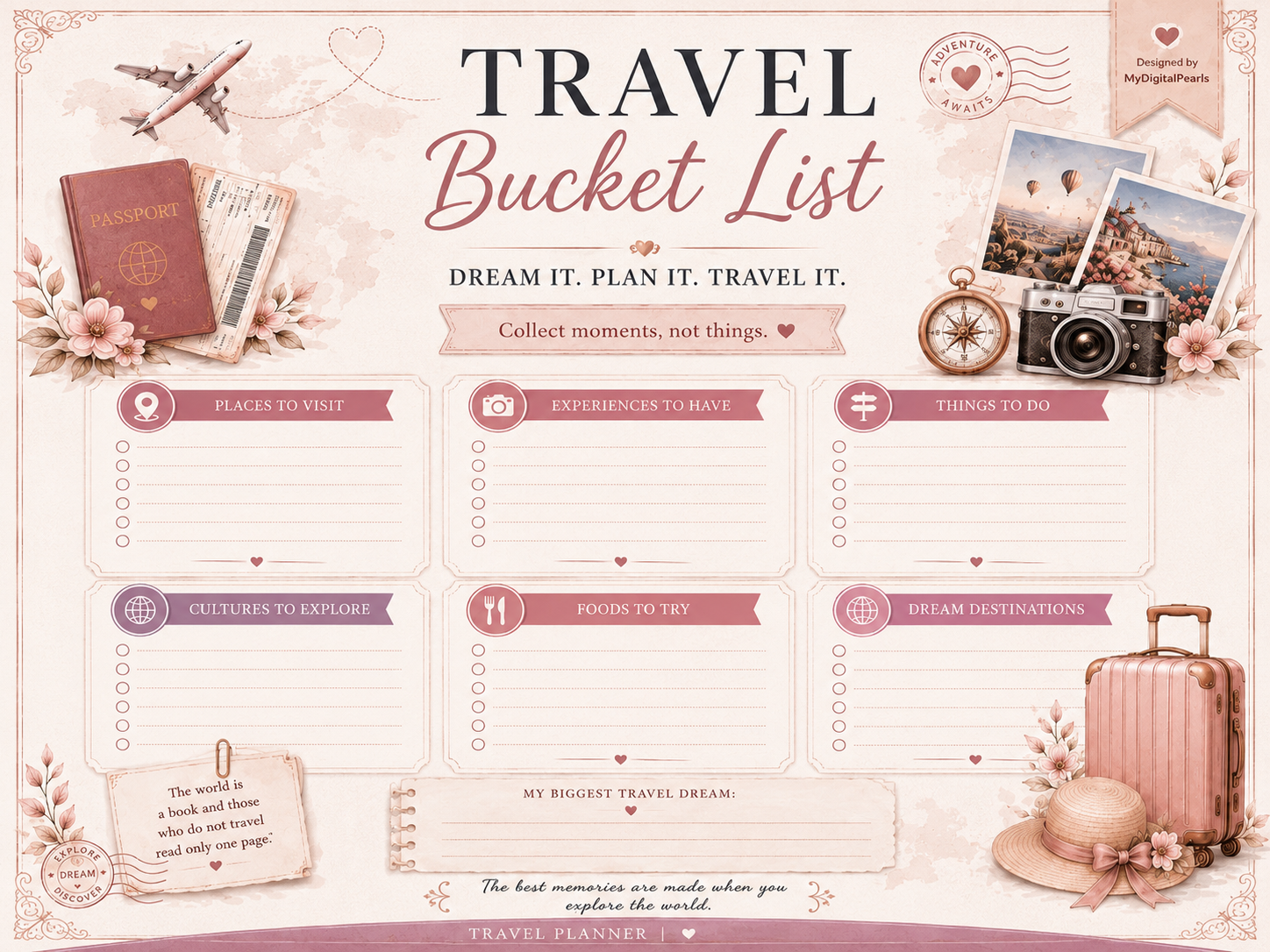 Travel Planner Bundle PDF | Travel Journal, Packing Checklist, Bucket List, Travel Budget Planner | A4 Instant Download - الصورة 5