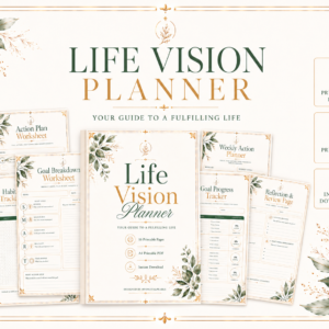 Life Vision Planner PDF | Goal Setting Workbook | Personal Growth Planner | Printable Vision Board & Habit Tracker | A4 Instant Download