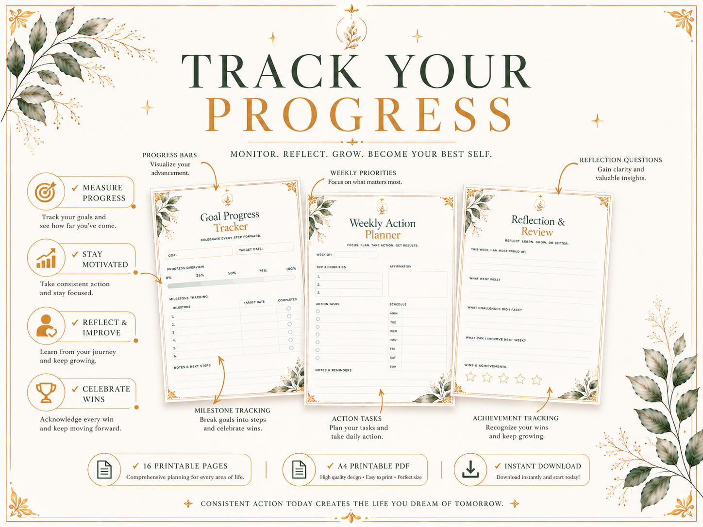 Life Vision Planner PDF | Goal Setting Workbook | Personal Growth Planner | Printable Vision Board & Habit Tracker | A4 Instant Download - الصورة 9
